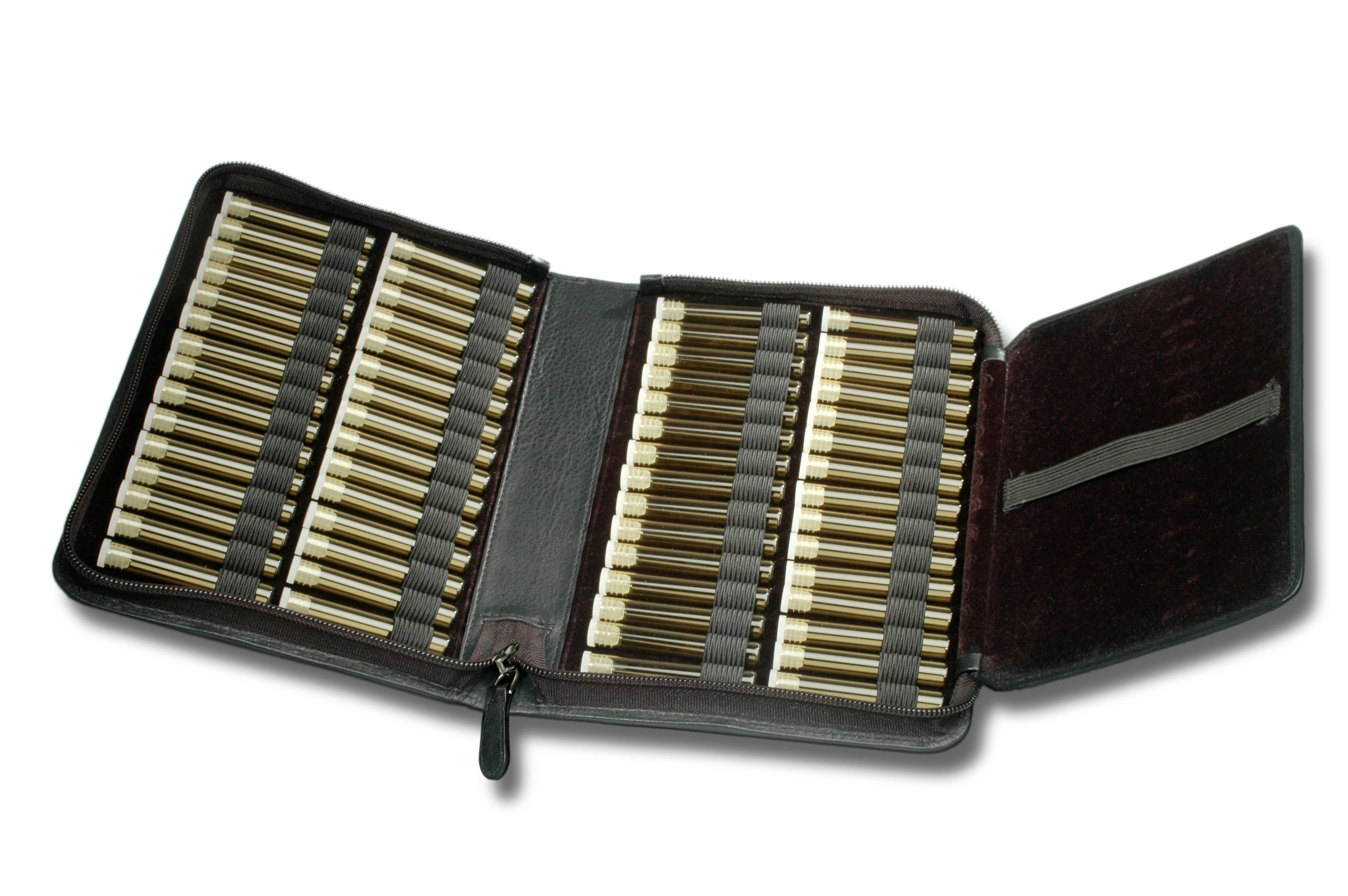 Taschenapotheke, Echtleder, schwarz oder rot, für 60 Flachbodengläser